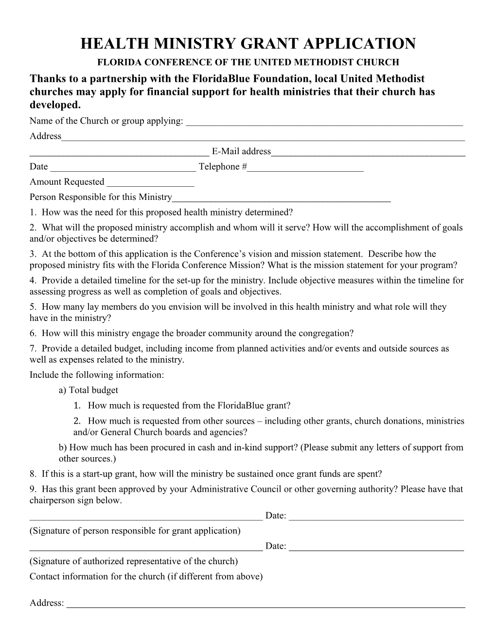 Health Ministry Grant Application
