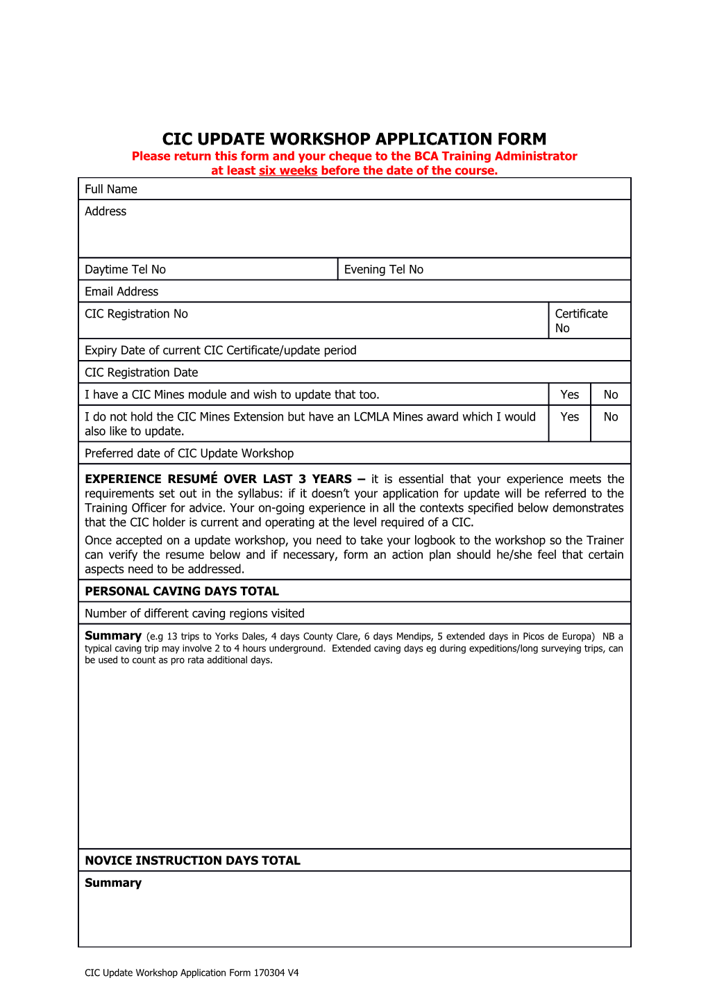 Cic Revalidation Workshop Application Form