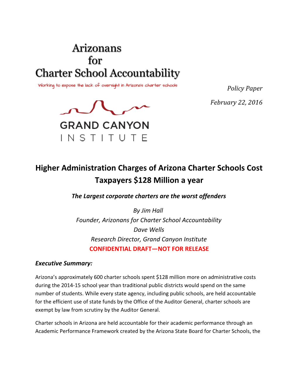 Higher Administration Charges of Arizona Charter Schools Cost Taxpayers $128 Million a Year