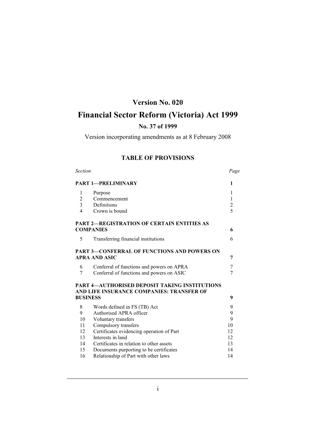 Financial Sector Reform (Victoria) Act 1999