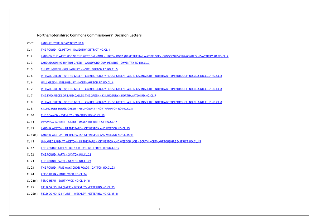 Northamptonshire: Commons Commissioners Decision Letters