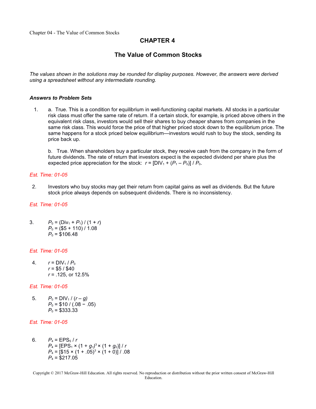 Chapter 04 - the Value of Common Stocks
