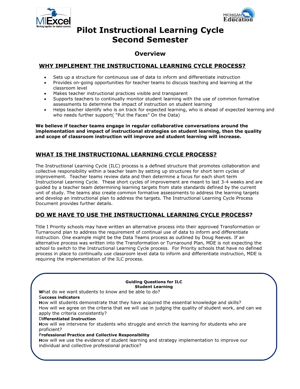 Pilot Instructional Learning Cycle