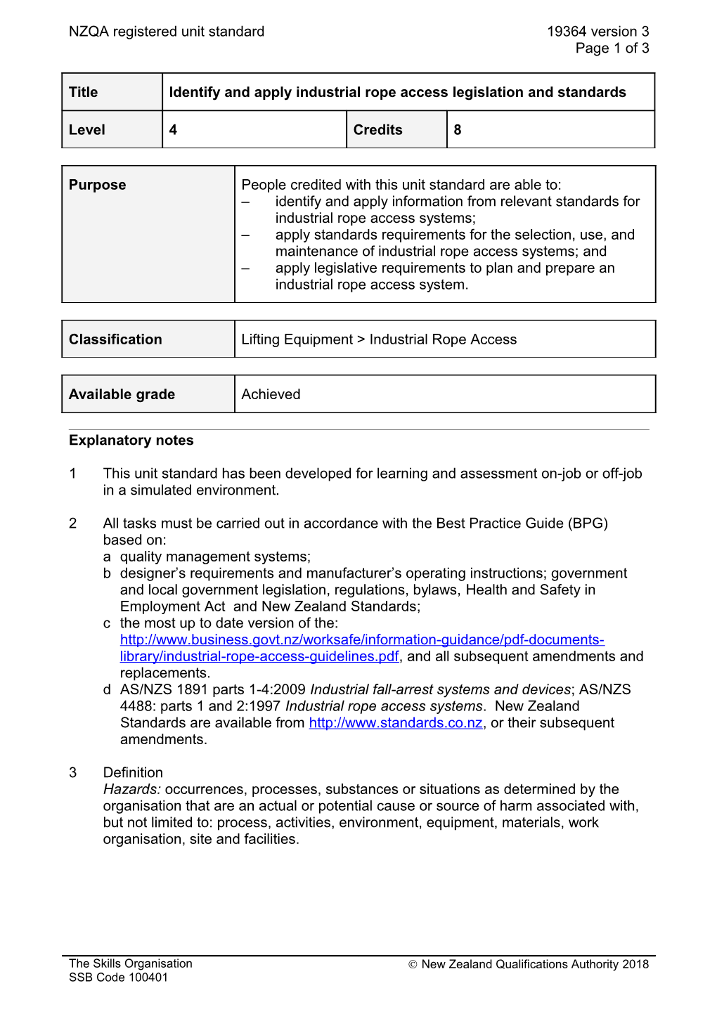 19364 Identify and Apply Industrial Rope Access Legislation and Standards