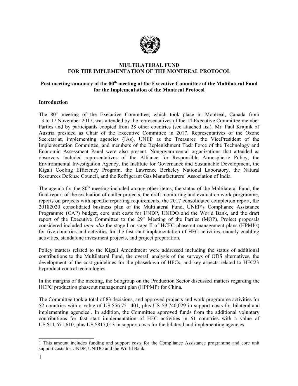 Post Meeting Summary of the 78Th Meeting of the Executive Committee of the Multilateral