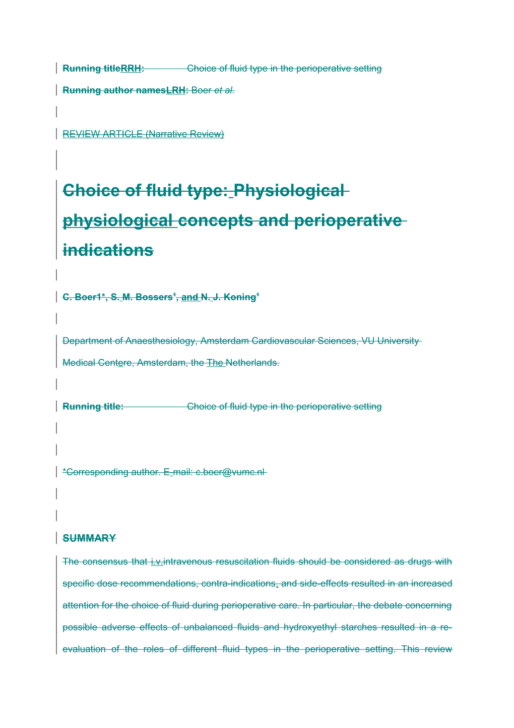Running Titlerrh: Choice of Fluid Type in the Perioperative Setting