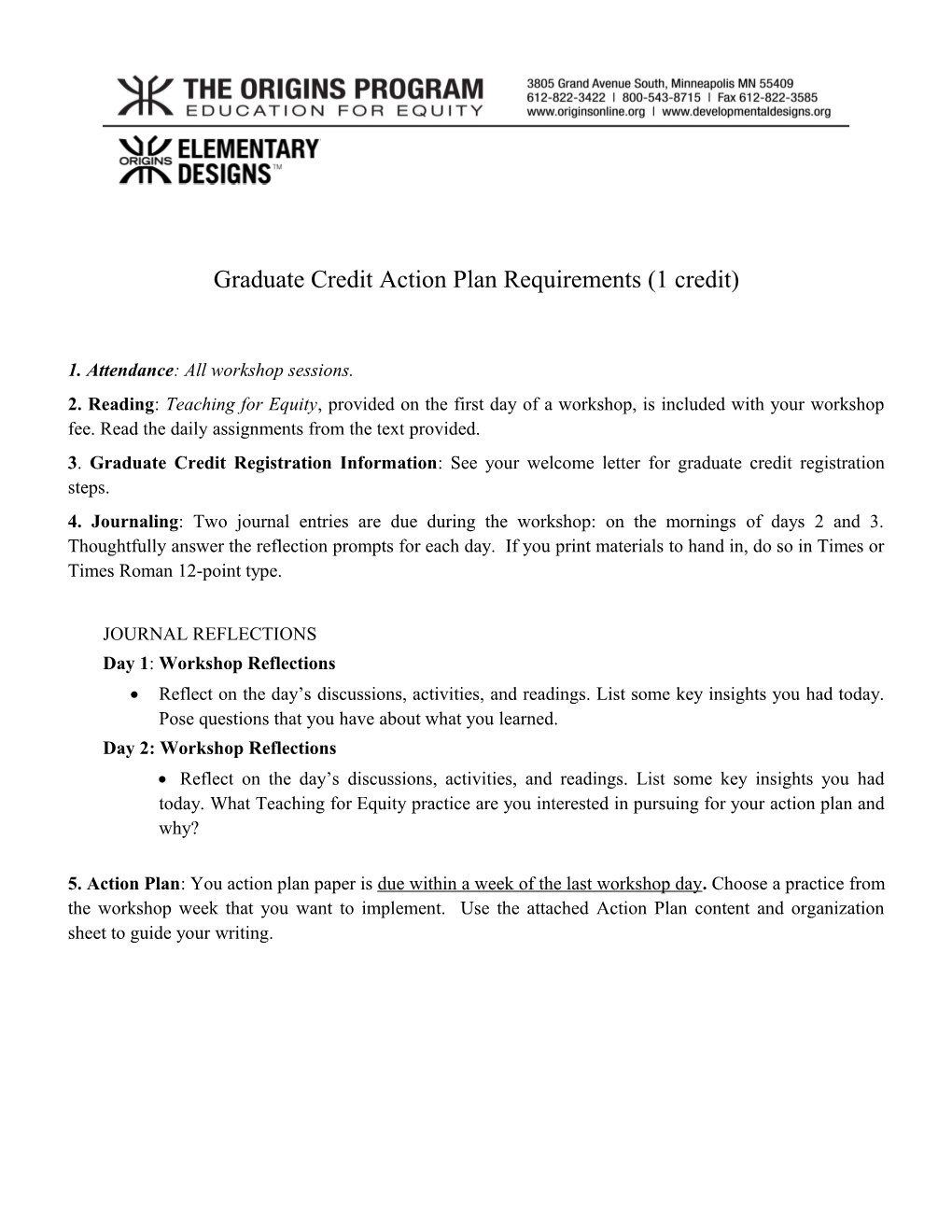 Graduate Credit Action Plan Requirements (1 Credit)