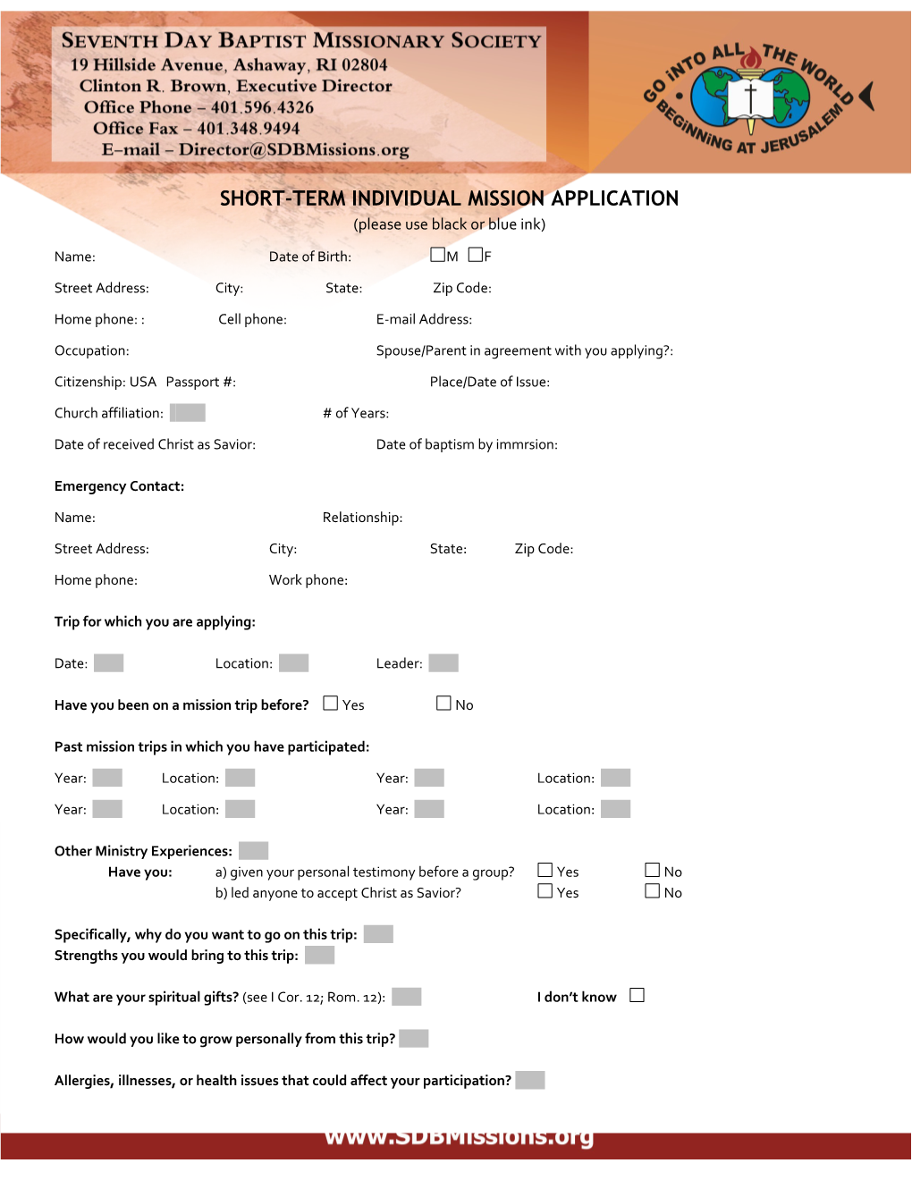 Short-Term Individualmission Application