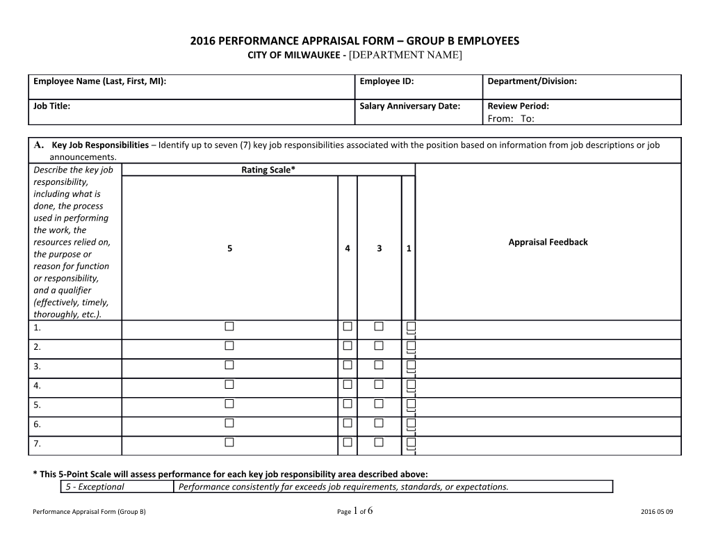 2016 Performance Appraisal Form Group B Employees