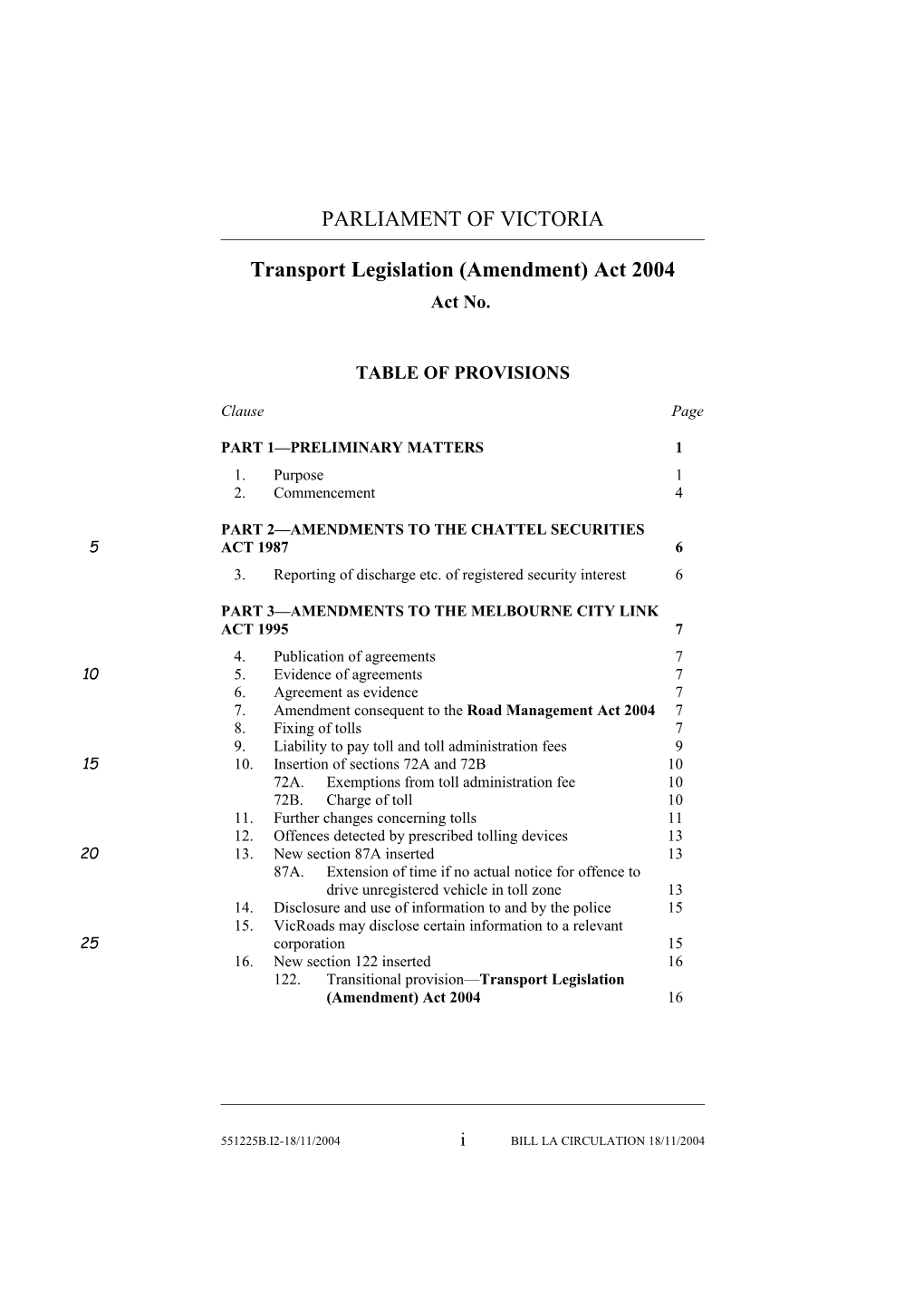 Transport Legislation (Amendment) Act 2004