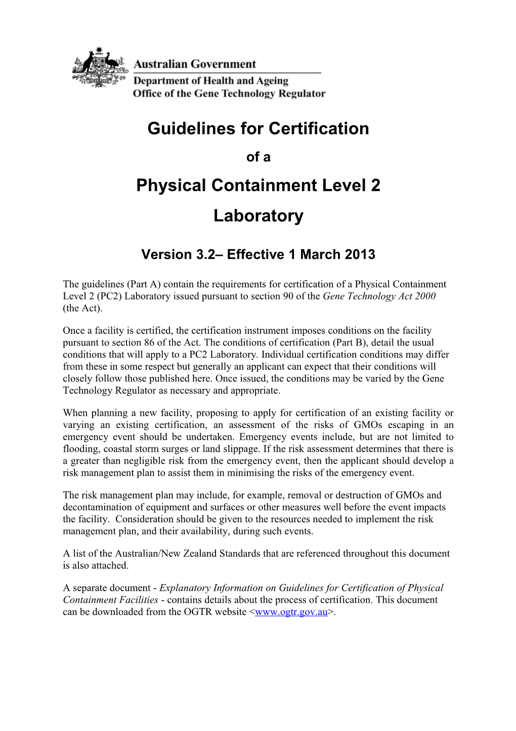 Guidelines for Certification of a PC2 Laboratory