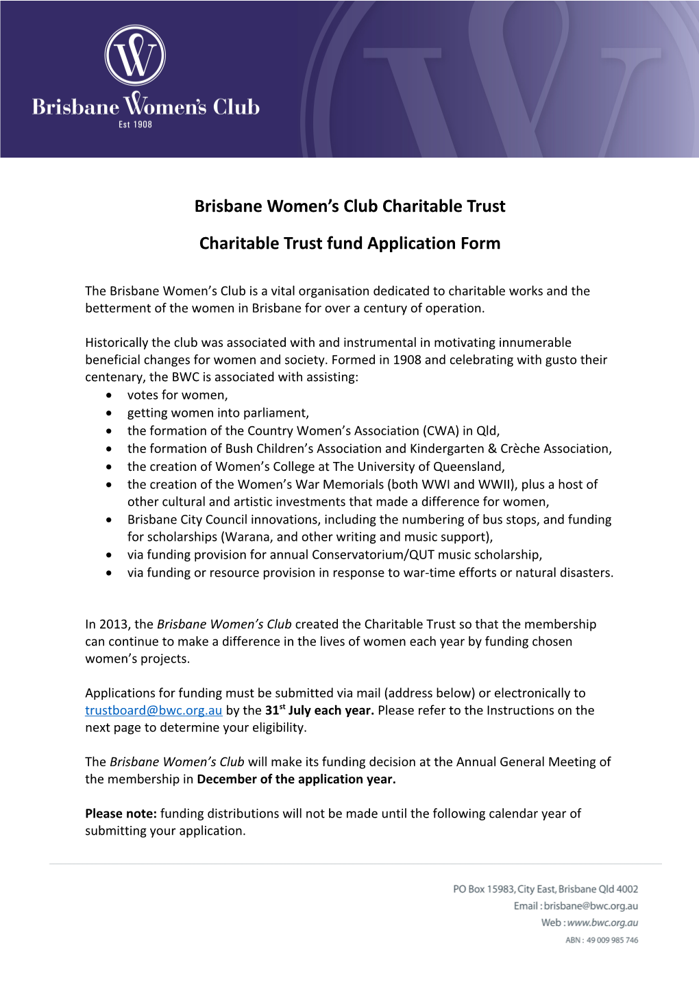 Brisbane Women S Club Charitable Trust