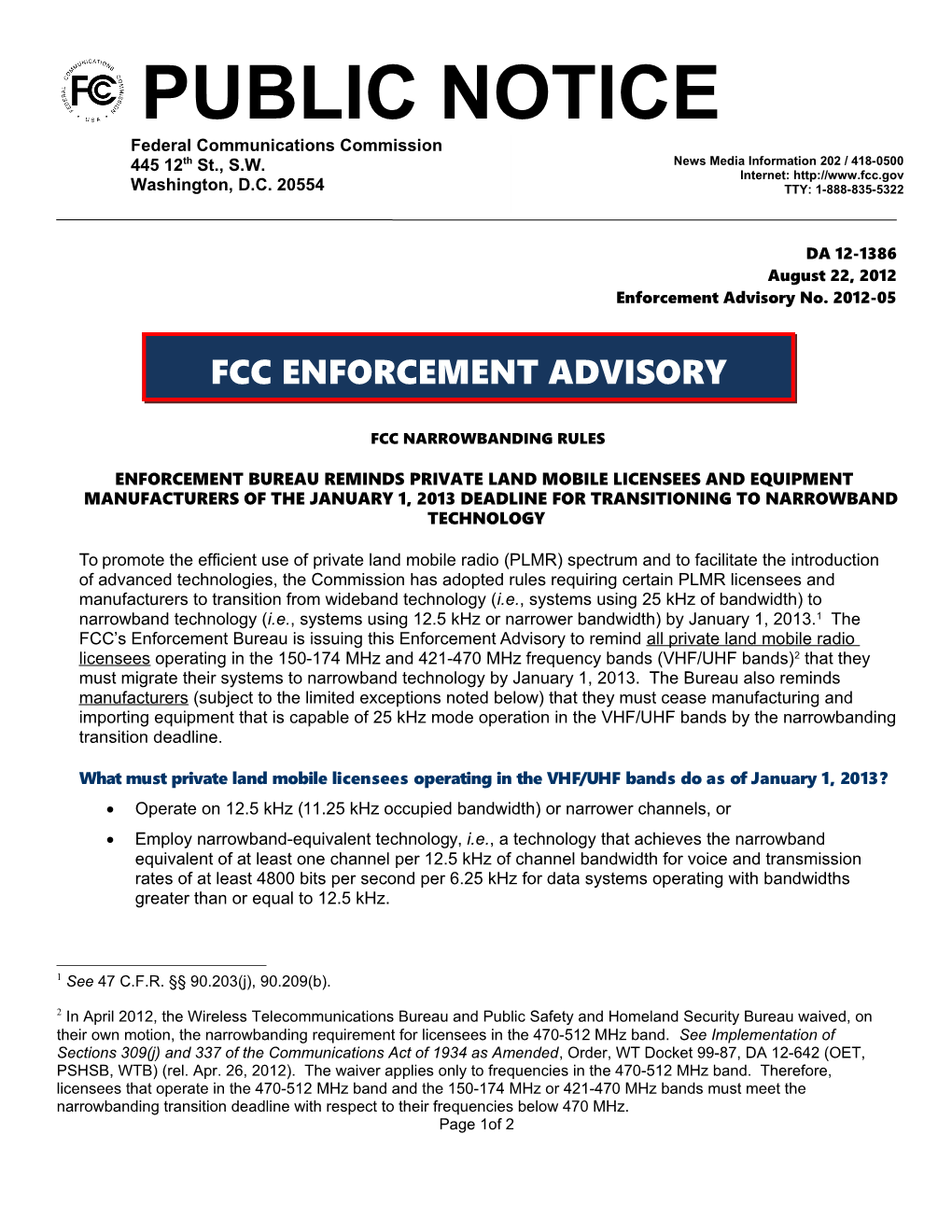 Enforcement Advisory No. 2012-05