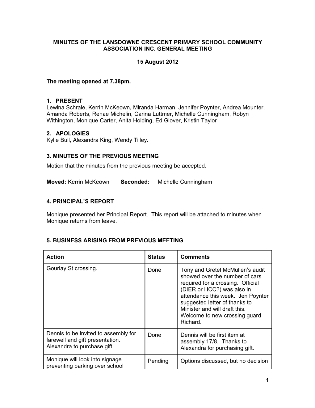 Lansdowne Crescent School Community Association Agenda