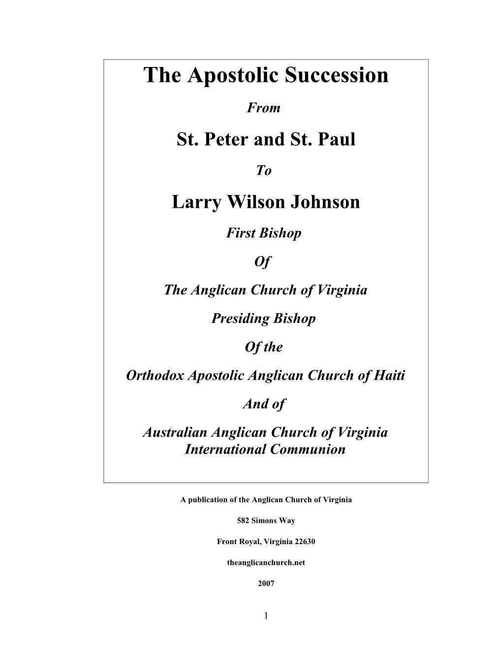 The Apostolic Succession