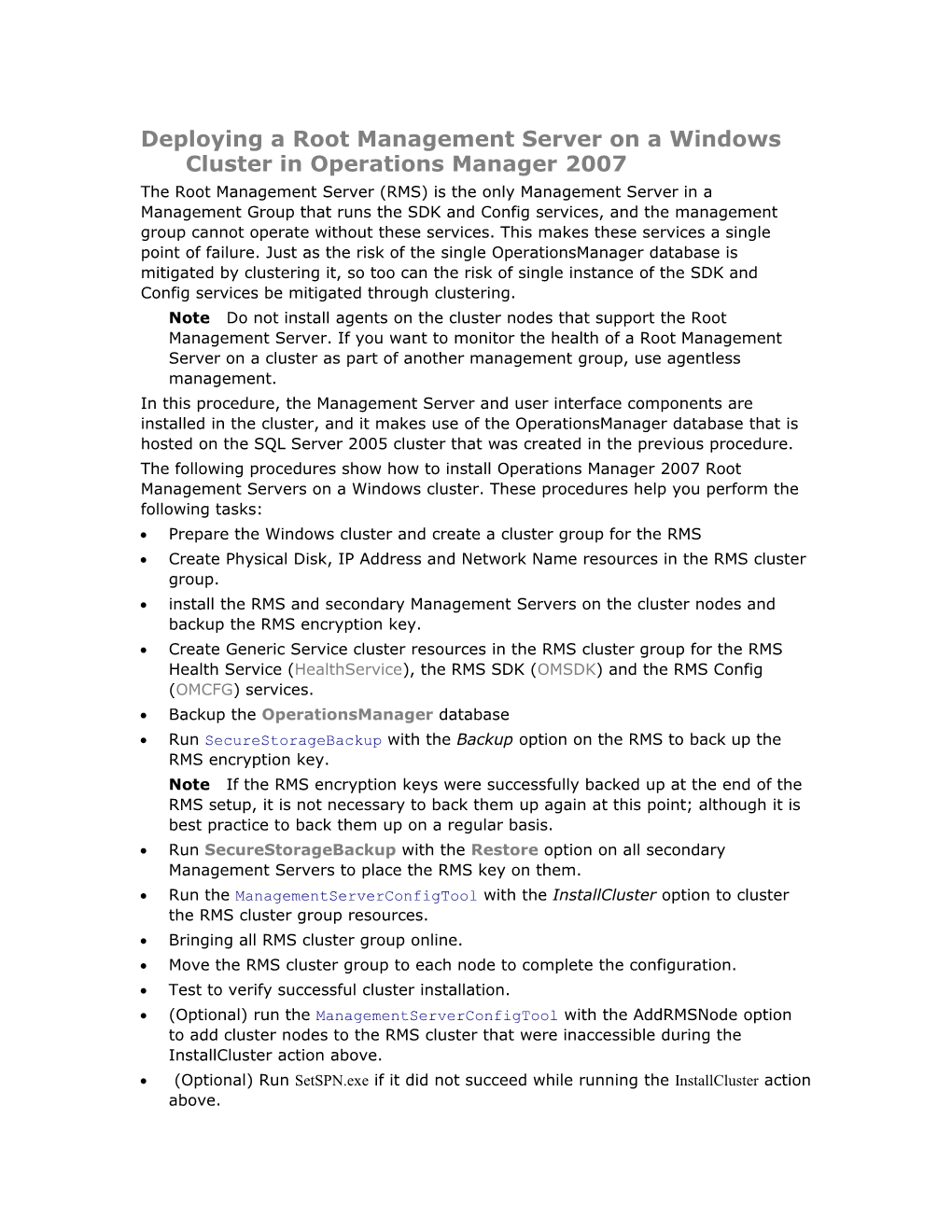 Deploying a Root Management Server on a Windows Cluster in Operations Manager 2007