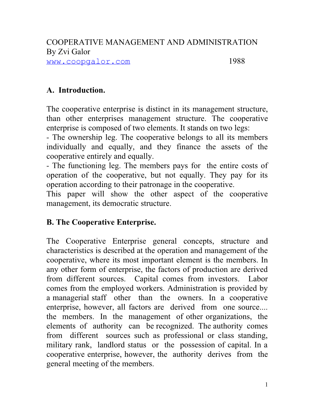 Cooperative Management and Administration