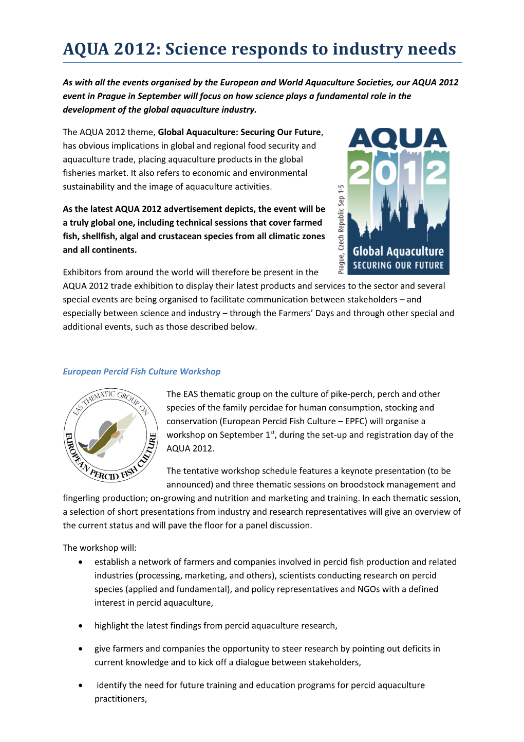 AQUA 2012: Science Meets Industry