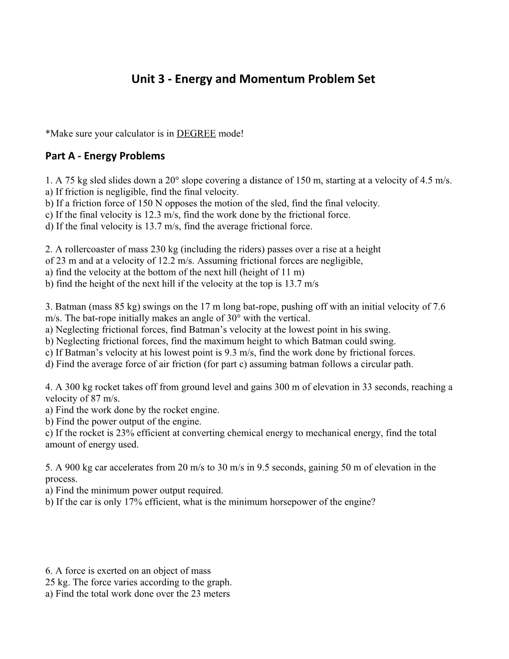 Physics 12 Energy Practice Problems