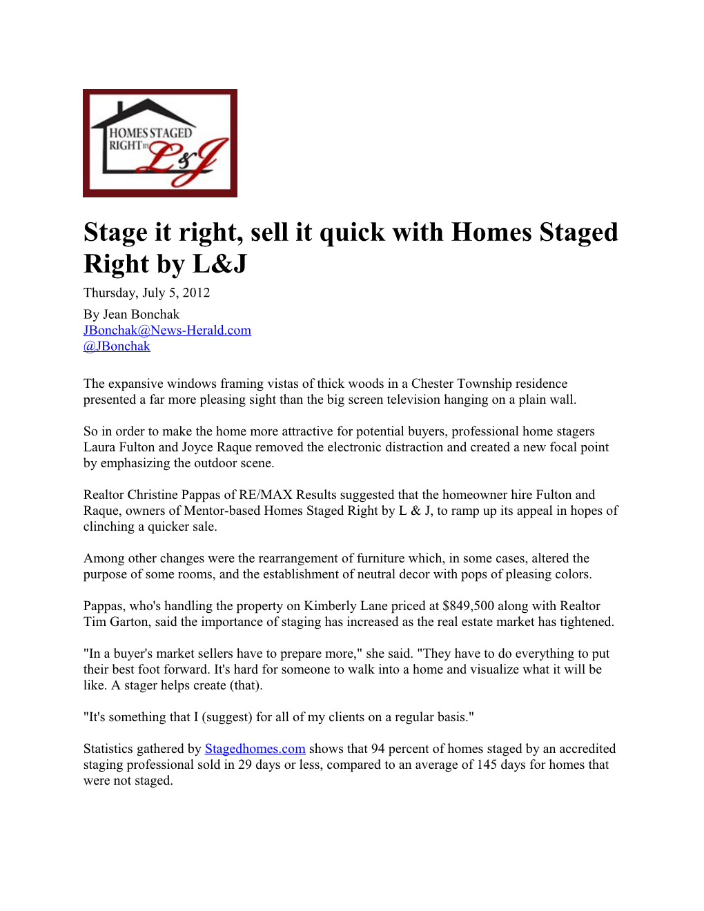 Stage It Right, Sell It Quick with Homes Staged Right by L&J