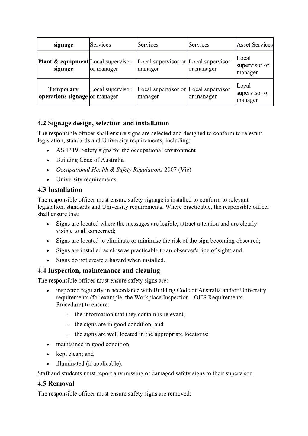 Signage OHS Requirements Procedure
