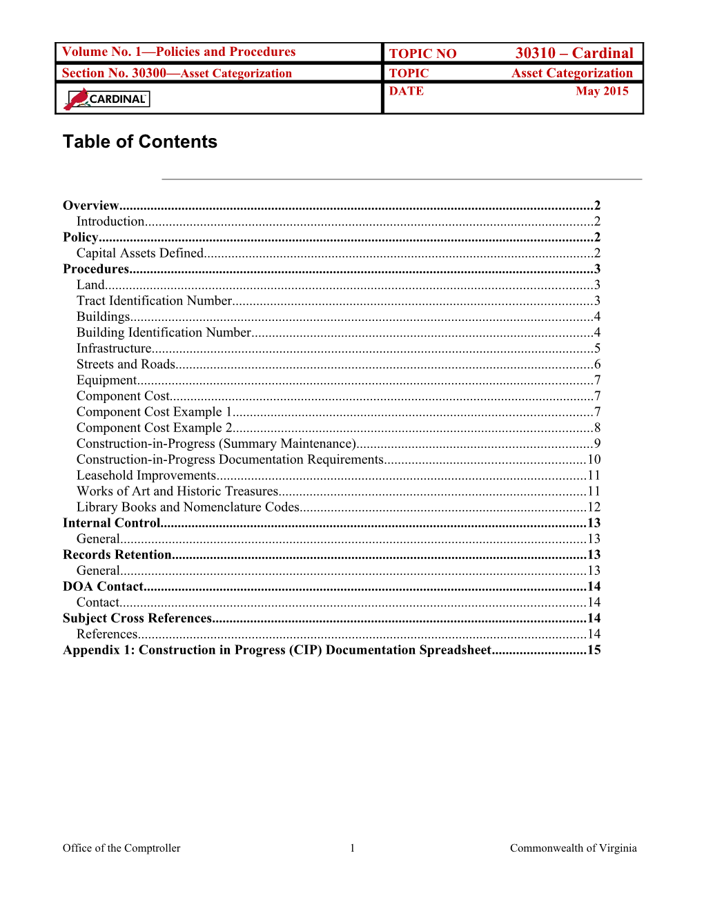 CAPP Manual - 30310 - Asset Categorization