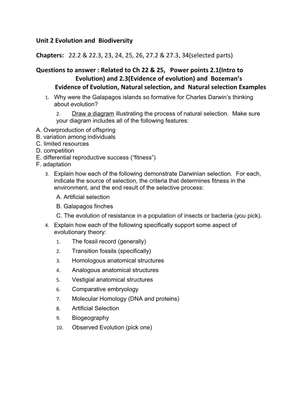 Unit 2 Evolution and Biodiversity