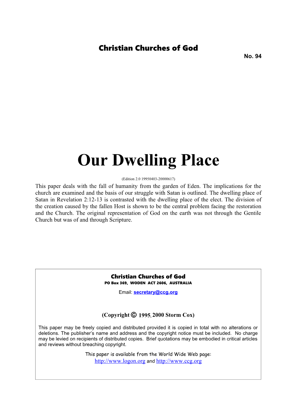 Our Dwelling Place (No. 94)
