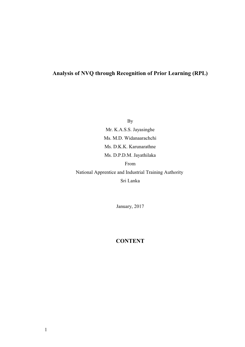 Analysis of NVQ Through Recognition of Prior Learning (RPL)