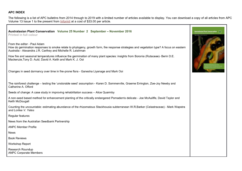 Australasian Plant Conservation Volume 23 Number 2September November 2014