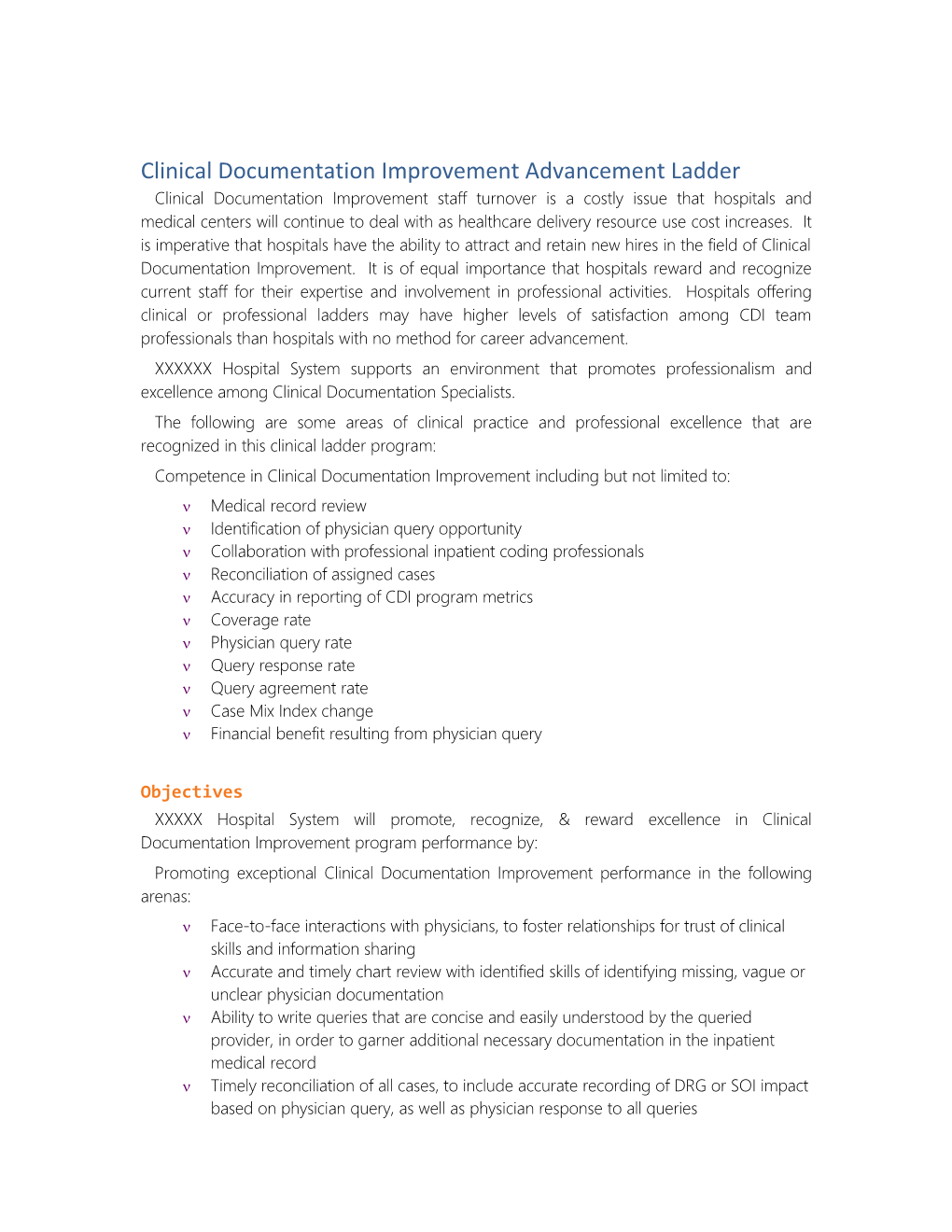 Clinical Documentation Improvement Advancement Ladder