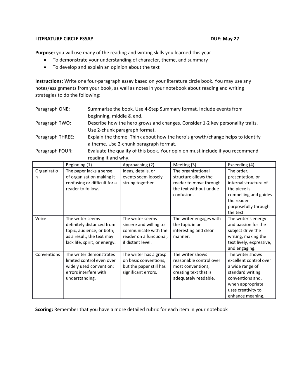 LITERATURE CIRCLE ESSAYDUE: May 27