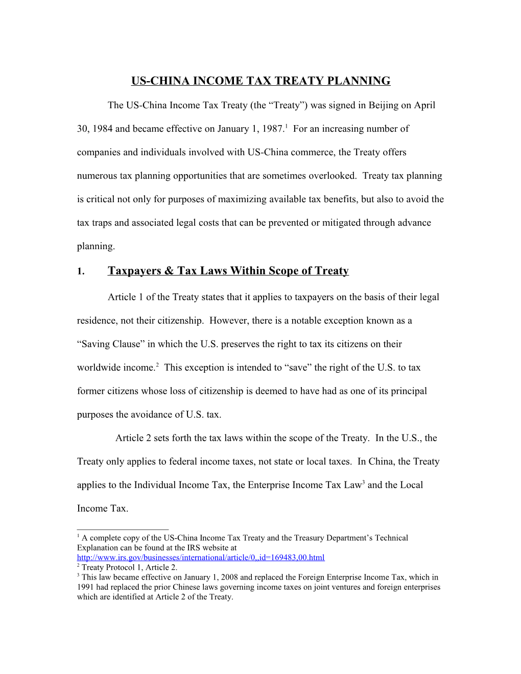 Overview of the Us-China Income Tax Treaty