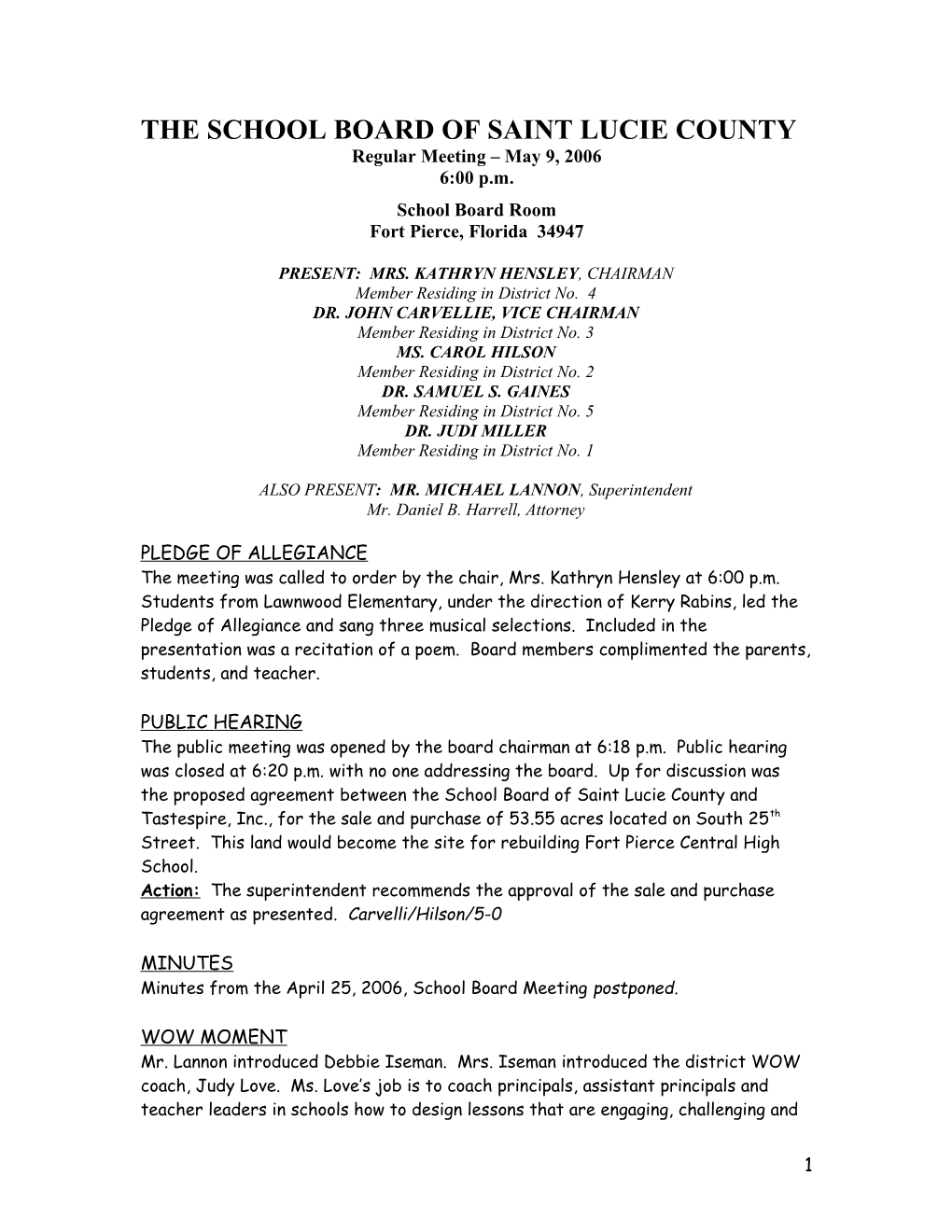 05-09-06 Slcsb Regular Meeting Minutes - Approved