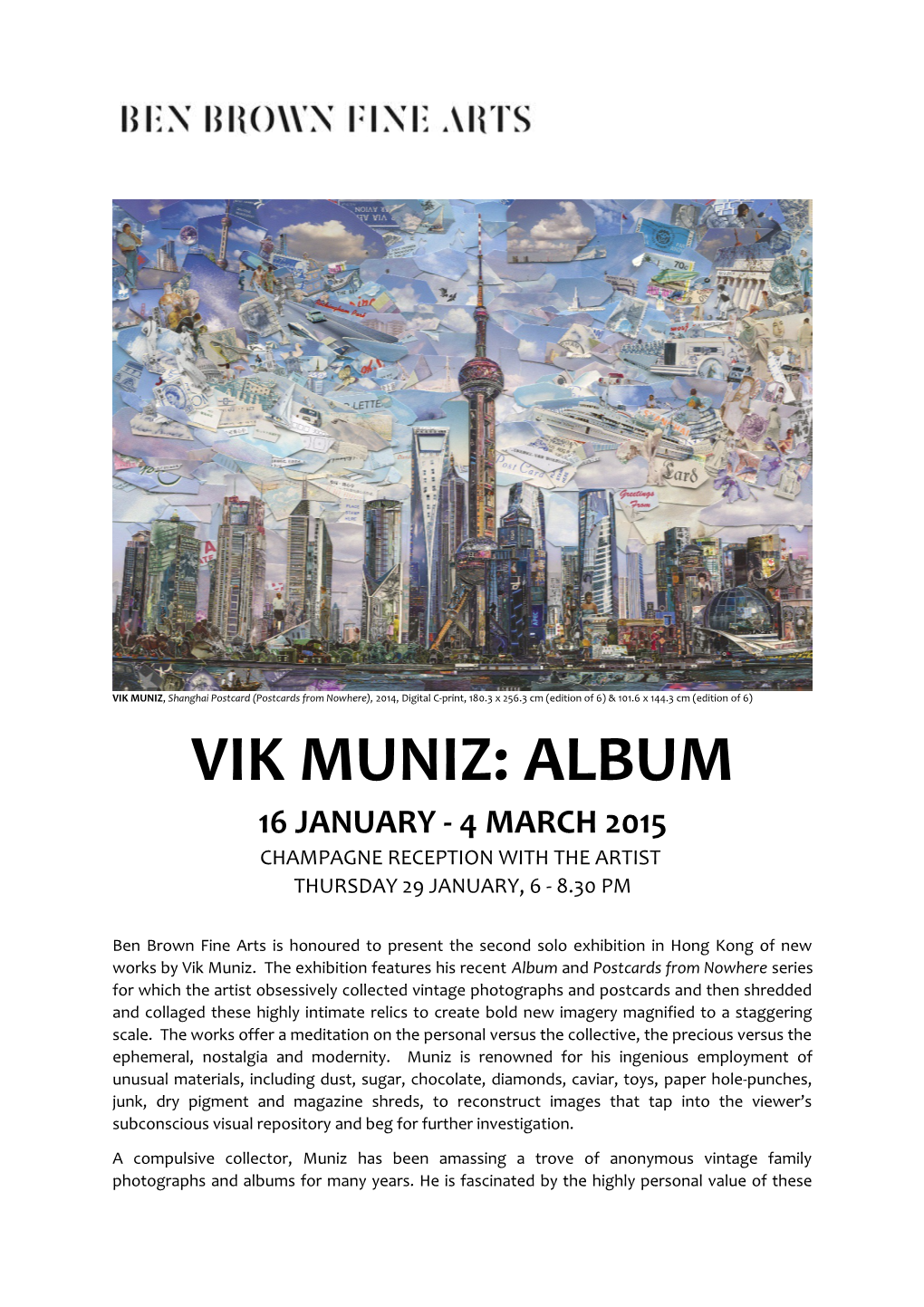 VIK MUNIZ, Shanghai Postcard (Postcards from Nowhere), 2014, Digital C-Print, 180.3 X 256.3