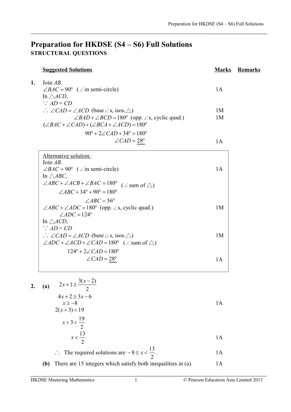 Preparation for HKDSE (S4 S6) Full Solutions