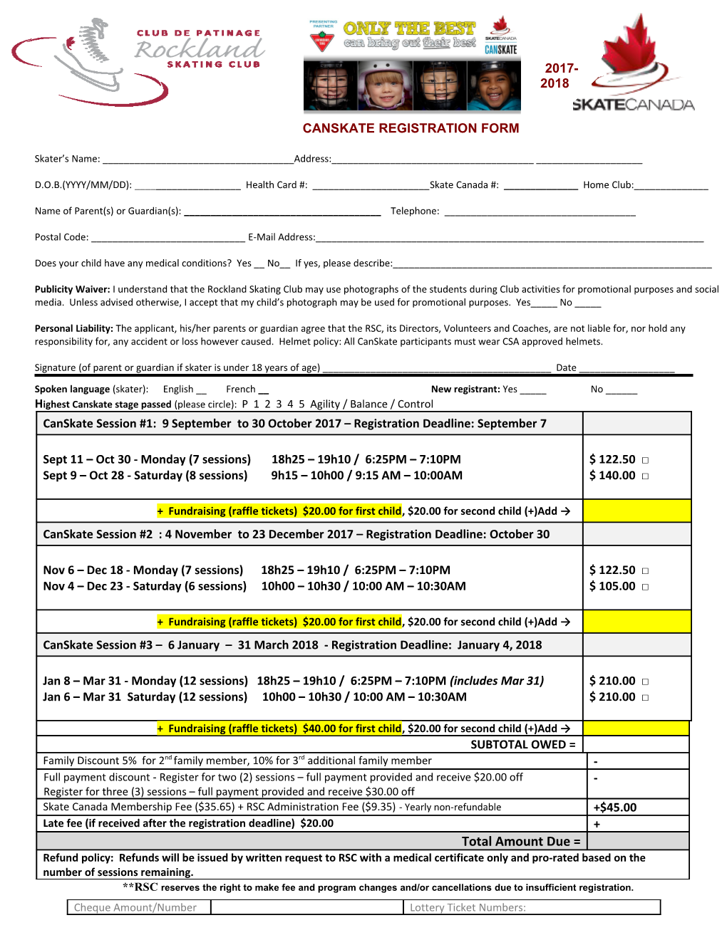 2017-2018 Canskate Registration Form