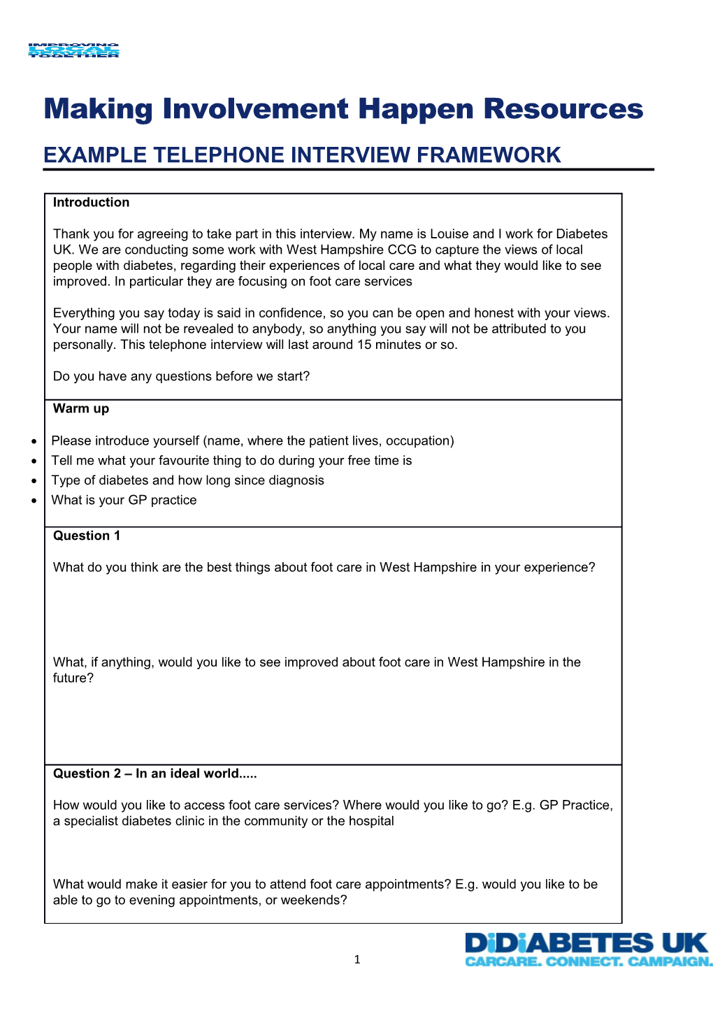 Example Telephone Interview Framework