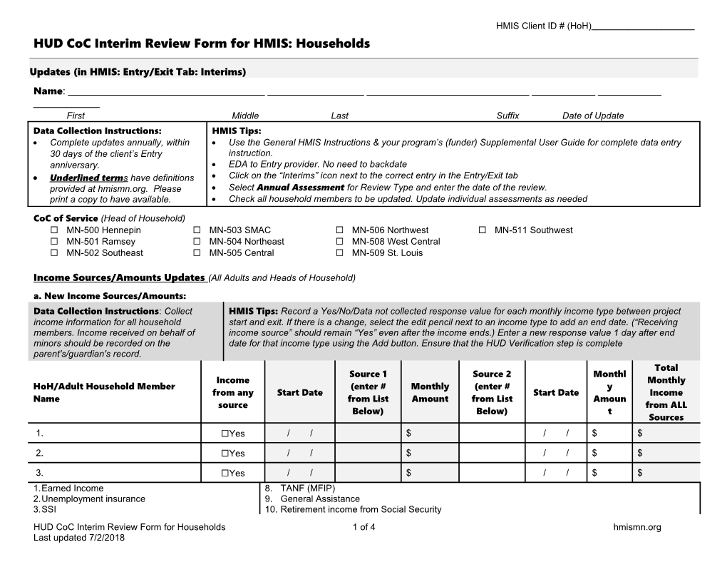 HUD Coc Interim Reviewform for HMIS: Households