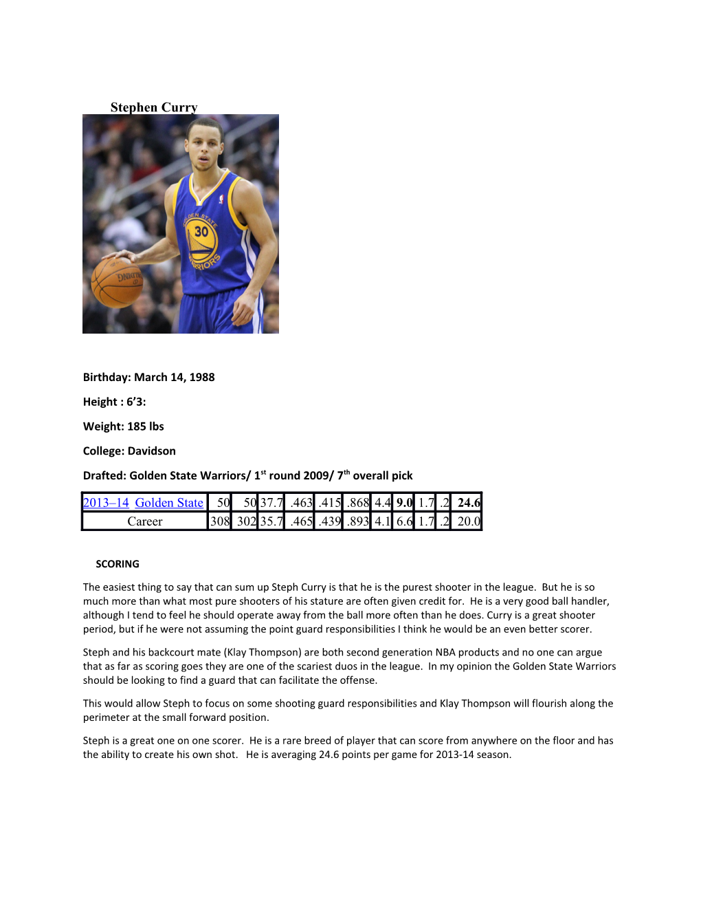 Drafted: Golden State Warriors/ 1St Round 2009/ 7Th Overall Pick