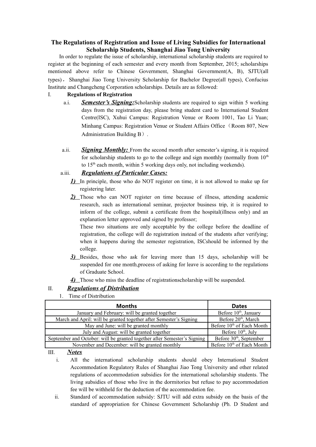 The Regulations of Registration and Issue of Living Subsidies for International Scholarship