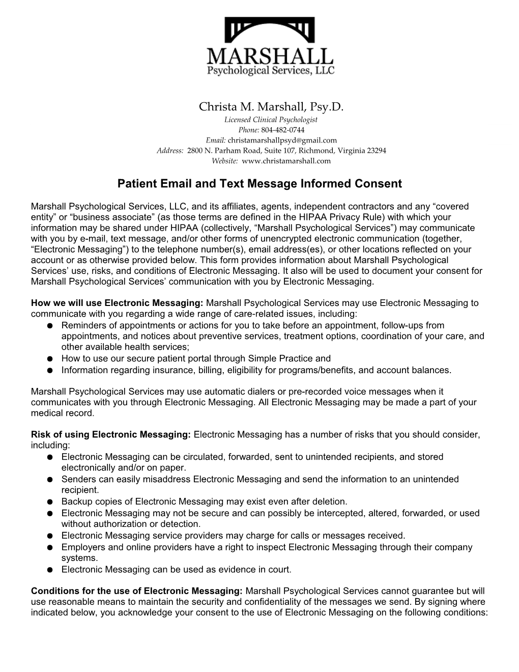 Patient Email and Text Message Informed Consent