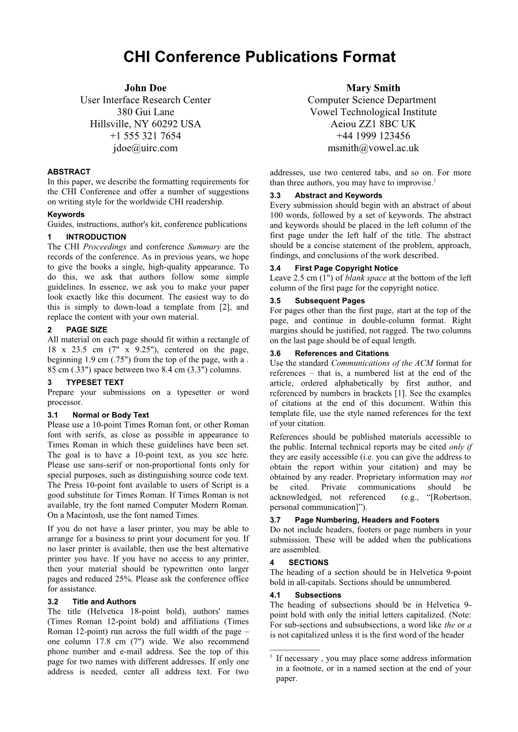 CHI Conference Publications Format