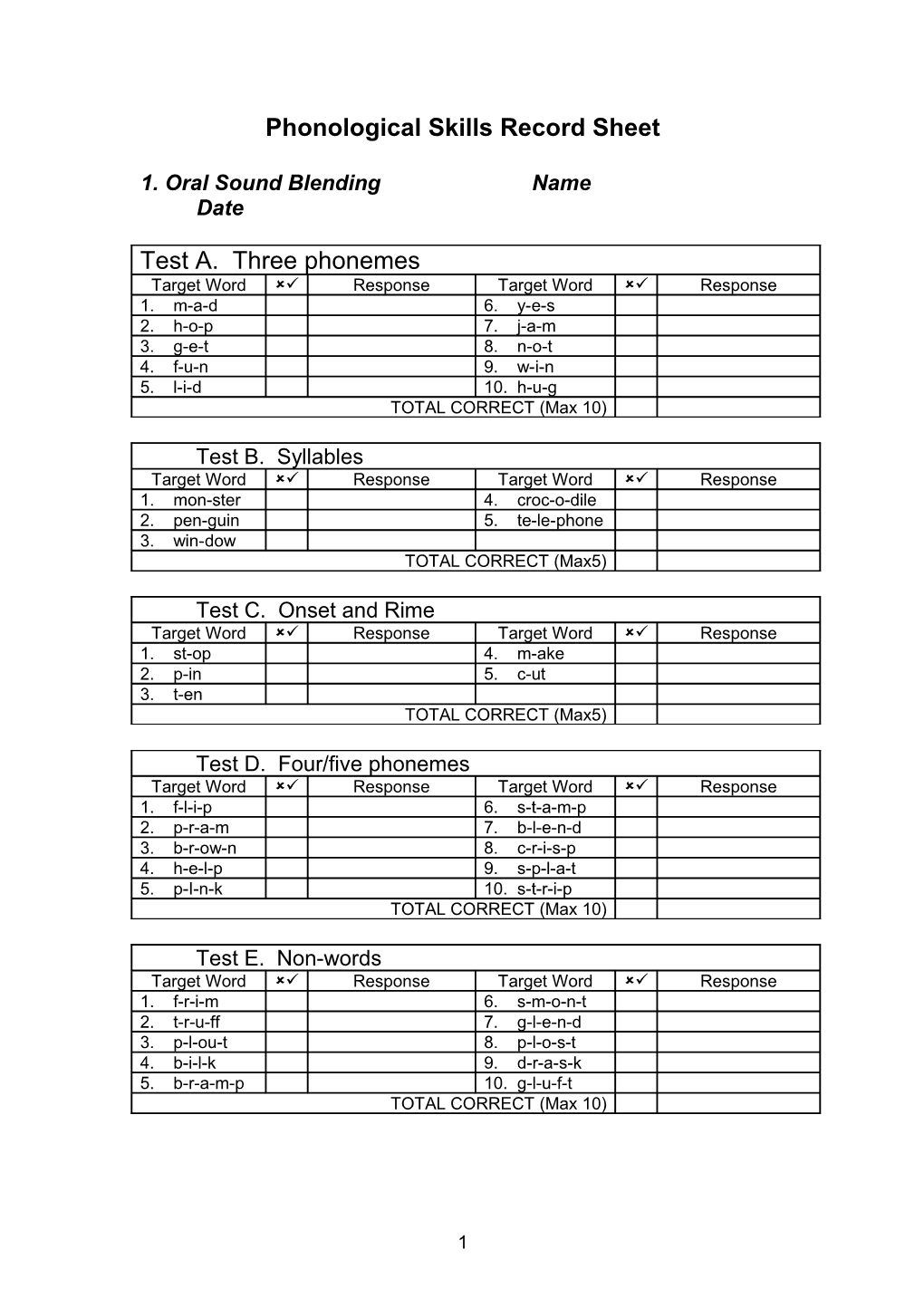 Phonological Skills Assessment