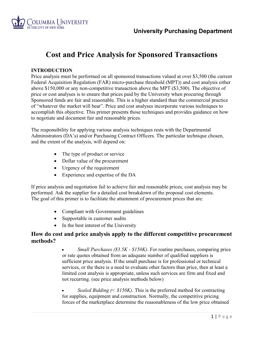 Cost and Price Analysis for Sponsored Transactions