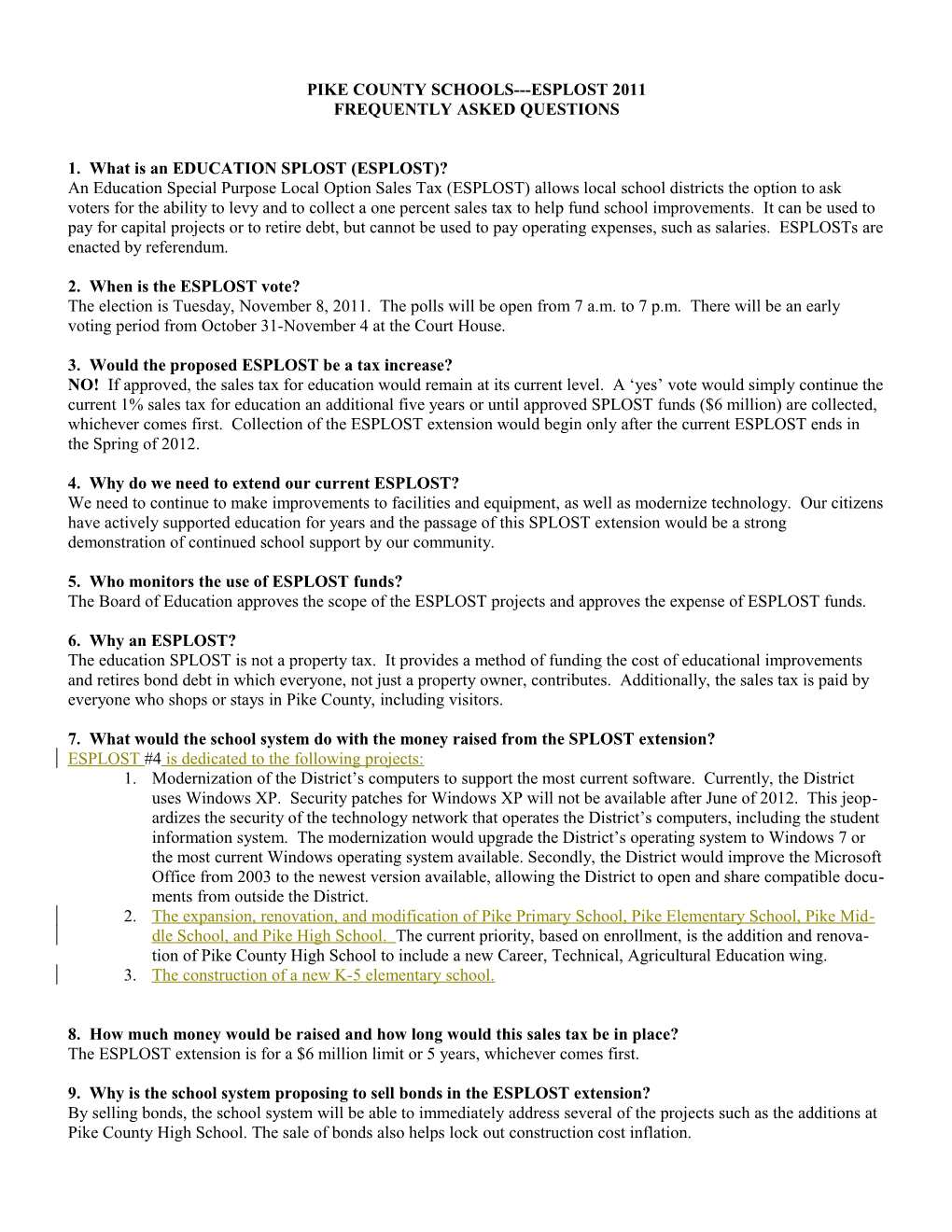 Jeff Davis County Schools E-Splost 2007