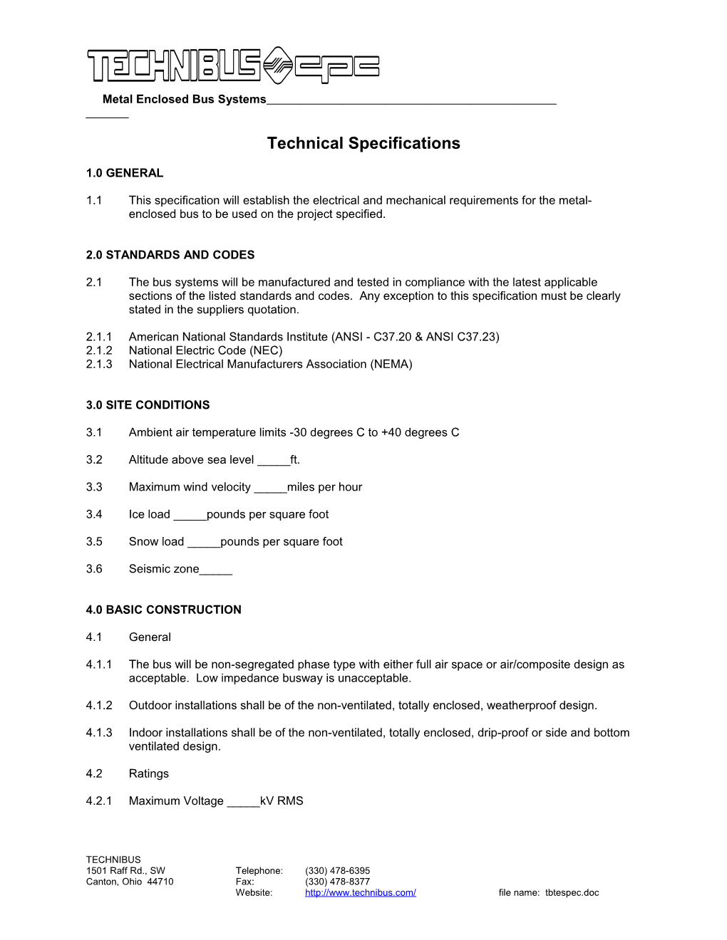 Technibus Technical Specification