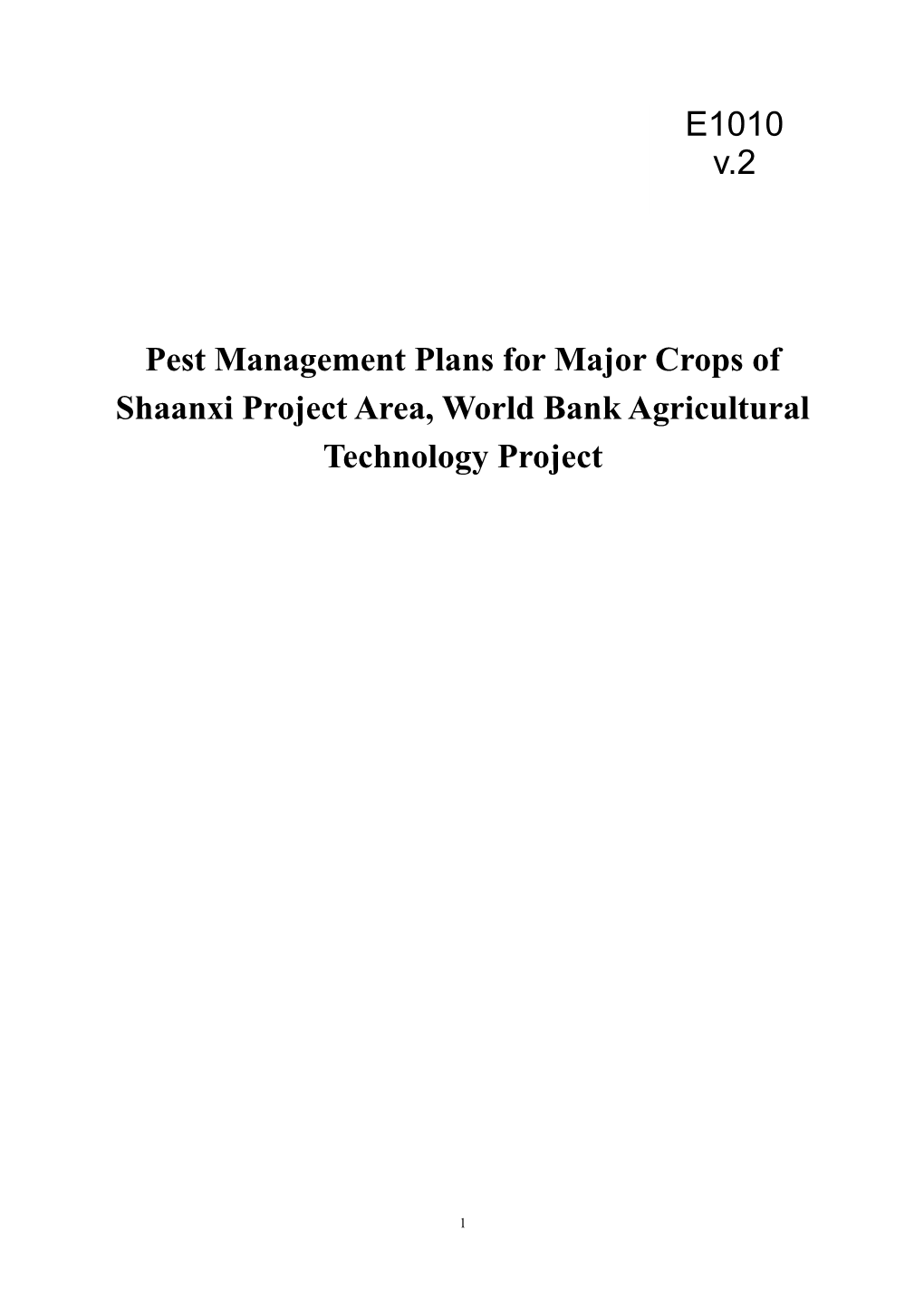 Pest Management Plans for Major Crops Of
