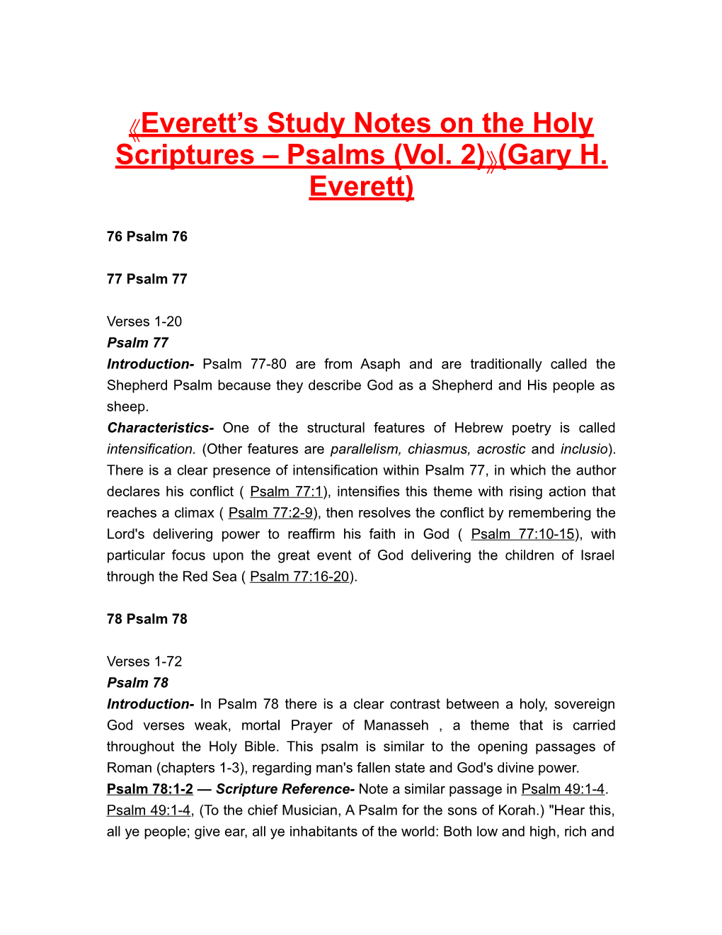 Everett S Study Notes on the Holy Scriptures Psalms (Vol. 2) (Gary H. Everett)