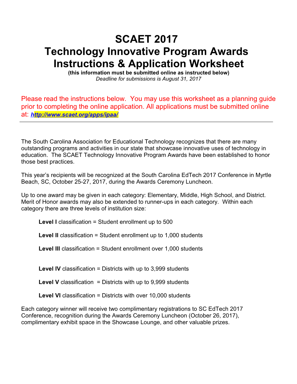 Technology Innovative Program Awards